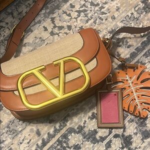 Brown and Cream Designer Shoulder Bag